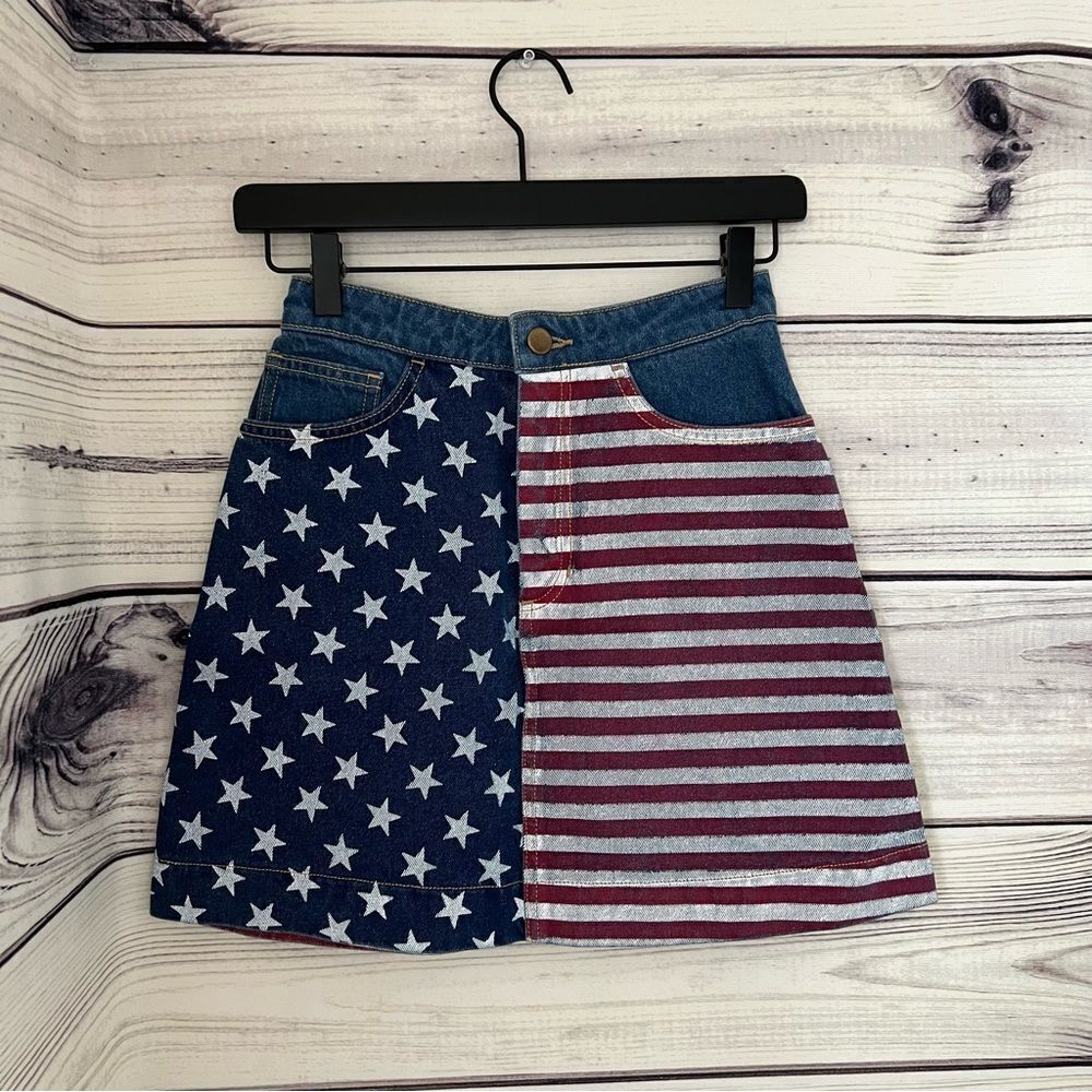 American Apparel American Flag Denim High Waist Mini Skirt